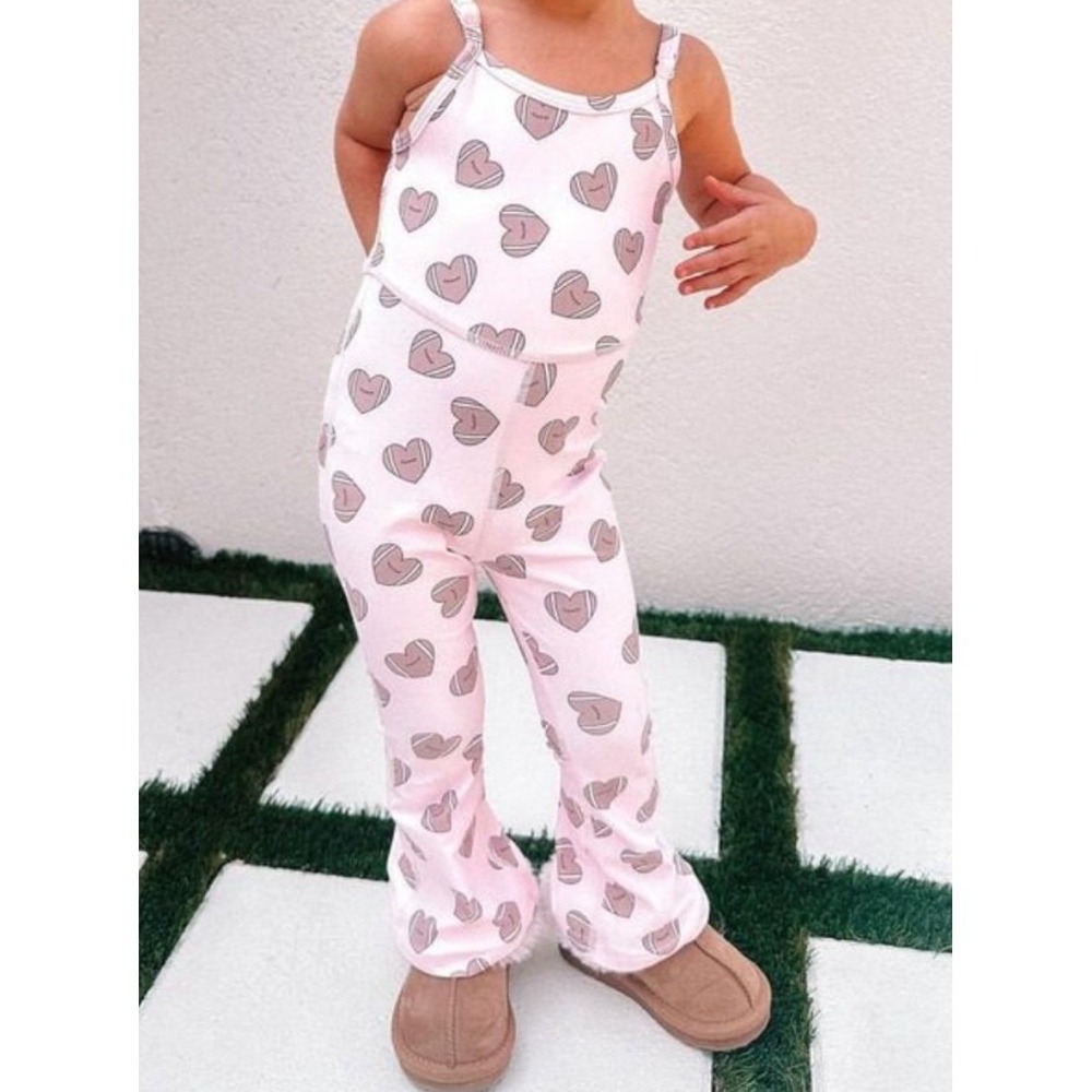 Tullabee Kids‎ Girl Pink Football Heart Print Sleeveless Bell Bottom Jumpsuit